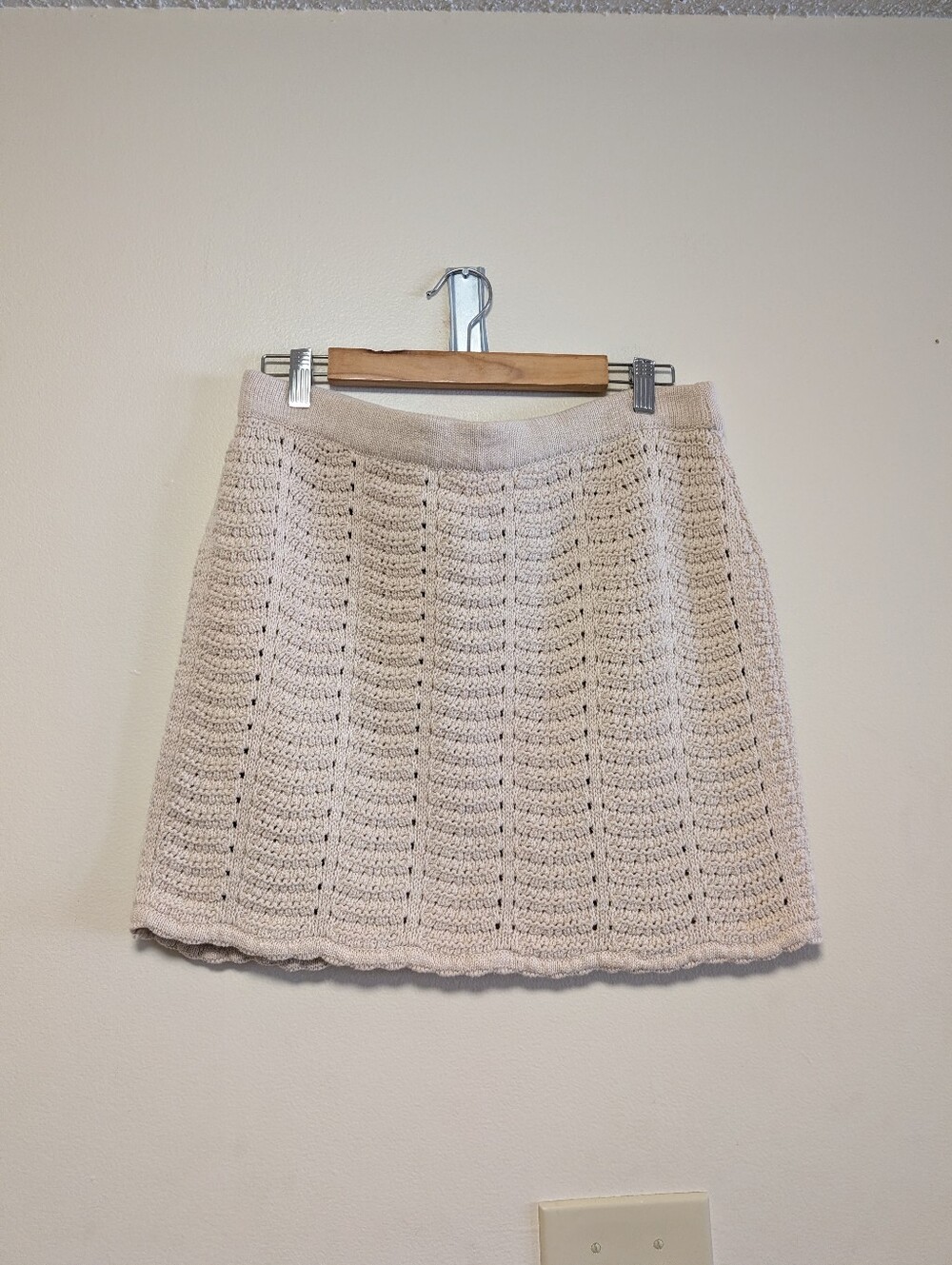 Cotton On Crochet Knit Mini Skirt XL Cream Neutral Boho
